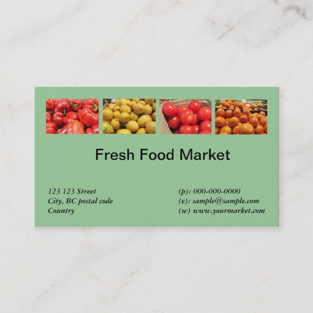 Fresh food, fruits, vegetable market business card (Front)