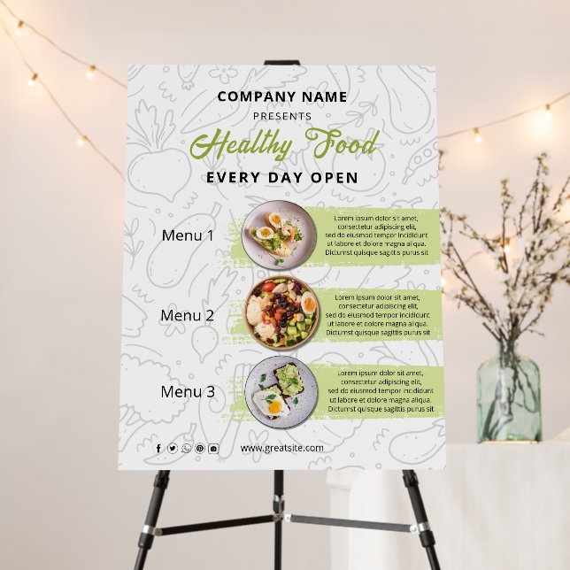 Fresh Food , Healthy Food Catering Restaurant Menu Foam Board (In Situ (Stand))