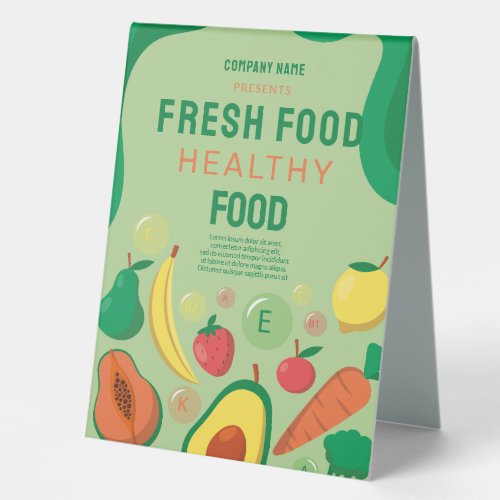 Fresh Food  Healthy Food Catering Restaurant Menu Table Tent Sign