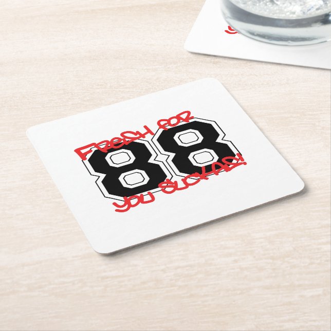 Fresh for '88 square paper coaster (Angled)