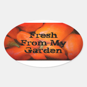 Fresh From Garden Mosaic Orange Chili Peppers Oval Sticker