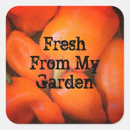 Fresh From Garden Mosaic Orange Chili Peppers Square Sticker