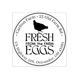 Fresh From the Farm Eggs with Elegant Hen Carton Rubber Stamp
