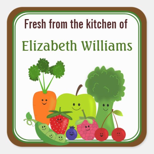 Fresh From The Kitchen Fruits and Veggies Small Square Sticker