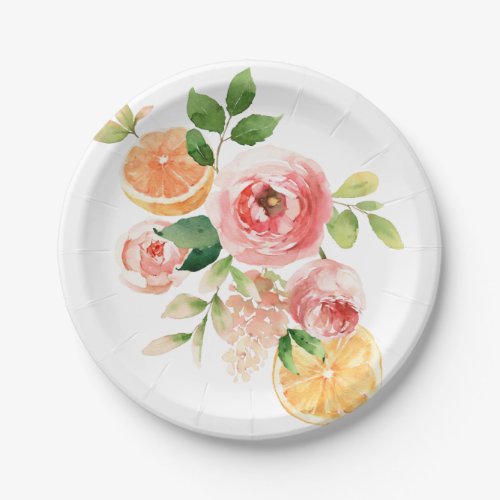 Fresh Fruit and Flowers Watercolor Design Paper Plates