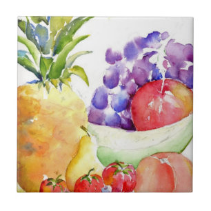 Fresh Fruit in Watercolors Tile