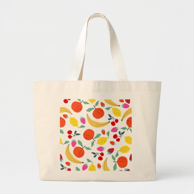 Fresh Fruit Medley' Colorful Pattern Large Tote Bag (Front)