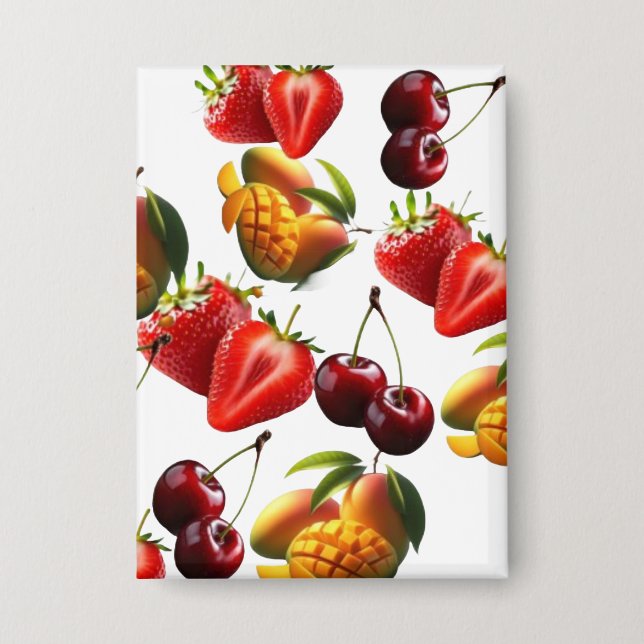Fresh Fruit Pattern – Strawberry, Cherry & Mango A Button (Front)