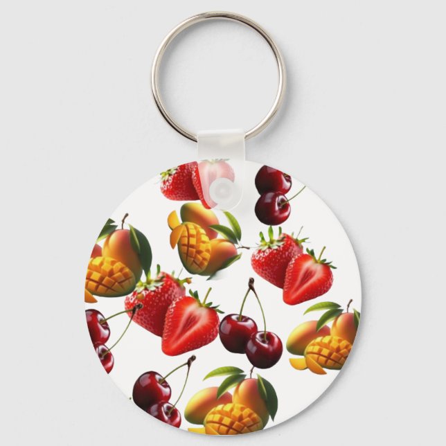 Fresh Fruit Pattern – Strawberry, Cherry & Mango A Keychain (Front)