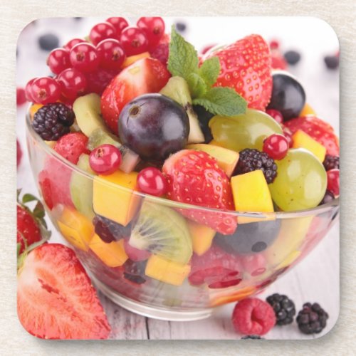 Fresh fruit salad drink coaster