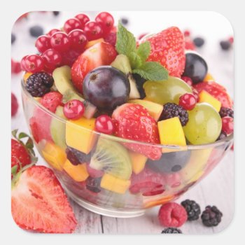 Fresh Fruit Salad Square Sticker by foodie at Zazzle