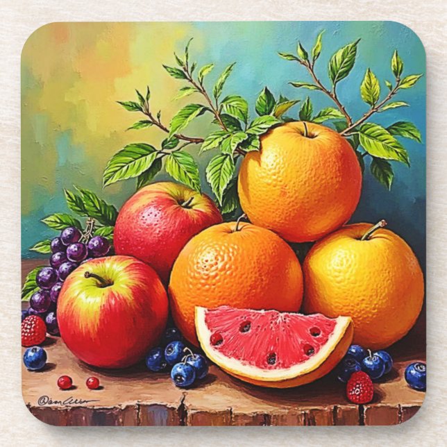 Fresh Fruits in a Perfect Mix Design Beverage Coaster (Front)