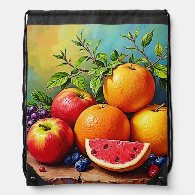 Fresh Fruits in a Perfect Mix Design Drawstring Bag (Front)