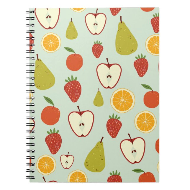 Fresh fruits in a seamless repeating pattern notebook (Front)