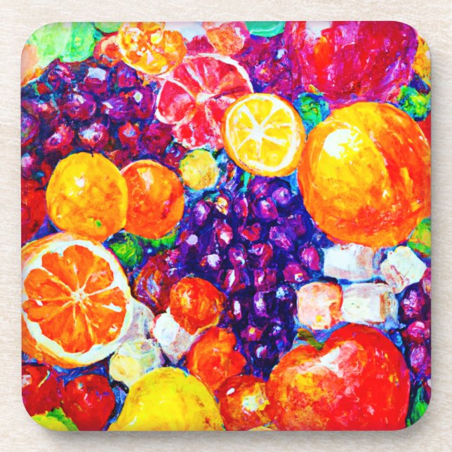 "Fresh Fruits Pattern" Cute Art. Buy Now  Beverage Coaster (Front)