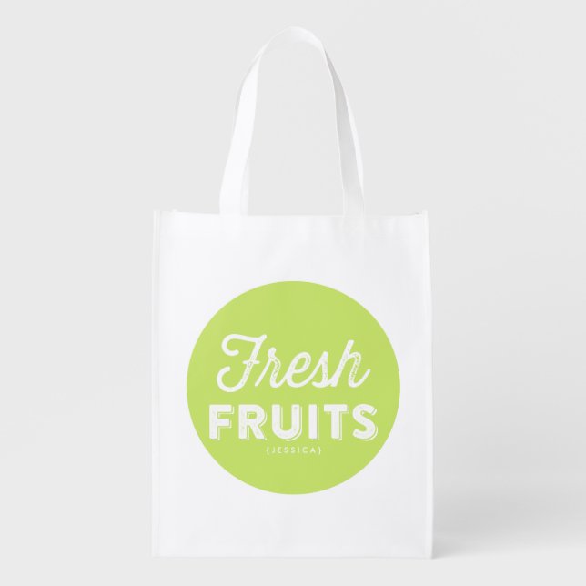 Fresh Fruits Retro Typography Green Personalized Grocery Bag (Front)