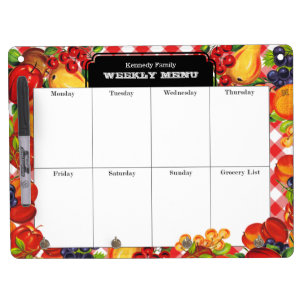 Fresh Fruits Weekly Meal MENU Planner Dry Erase Bo Board With Keychain Holder