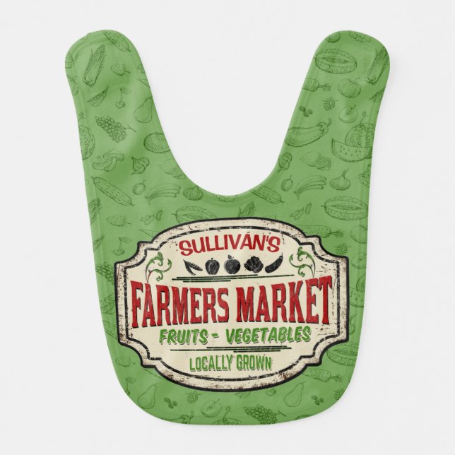 Fresh Garden ADD NAME Locally Grown Farmers Market Baby Bib (Front)