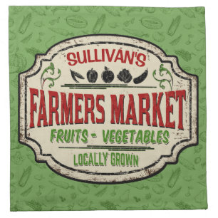 Fresh Garden ADD NAME Locally Grown Farmers Market Cloth Napkin