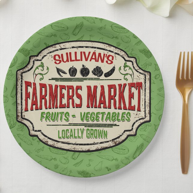 Fresh Garden ADD NAME Locally Grown Farmers Market Paper Plates (Creator Uploaded)