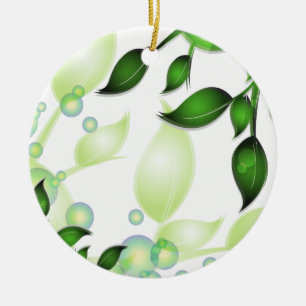 Fresh Garden Leaves on White Ceramic Ornament