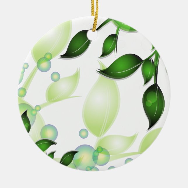 Fresh Garden Leaves on White Ceramic Ornament (Front)