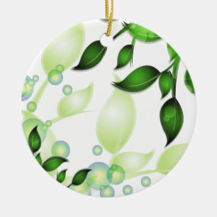 Fresh Garden Leaves on White Ceramic Ornament