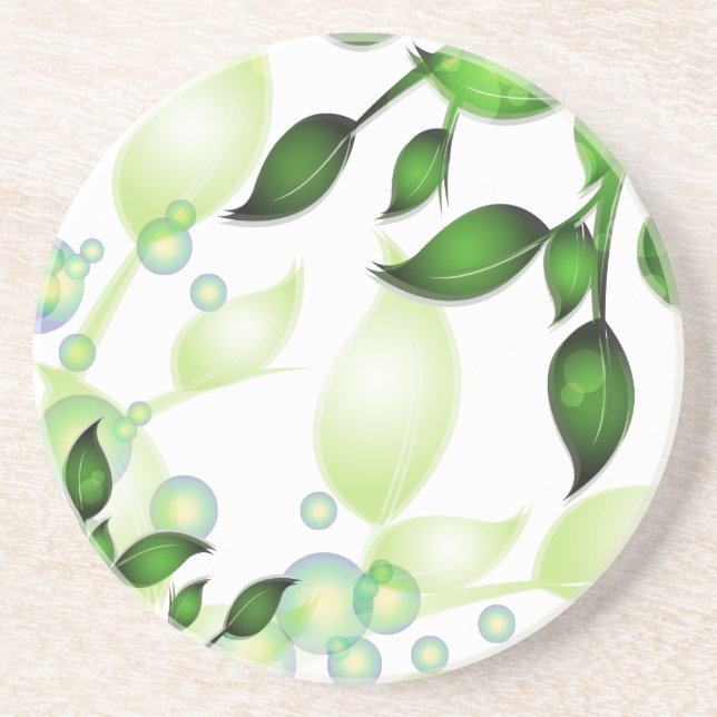 Fresh Garden Leaves on White Coaster (Front)