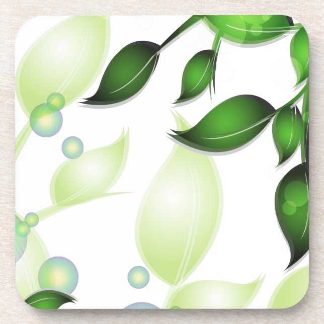 Fresh Garden Leaves on White Drink Coaster (Front)
