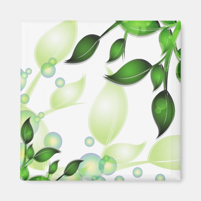Fresh Garden Leaves on White Magnet (Front)