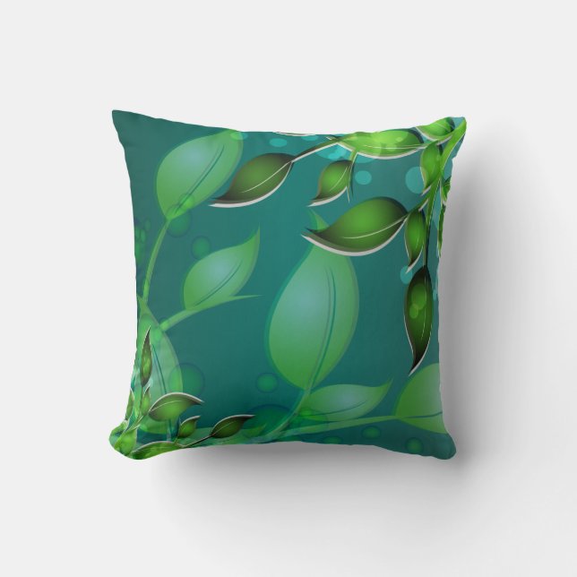 Fresh Garden Leaves Teal American MoJo Throw Pillow (Front)