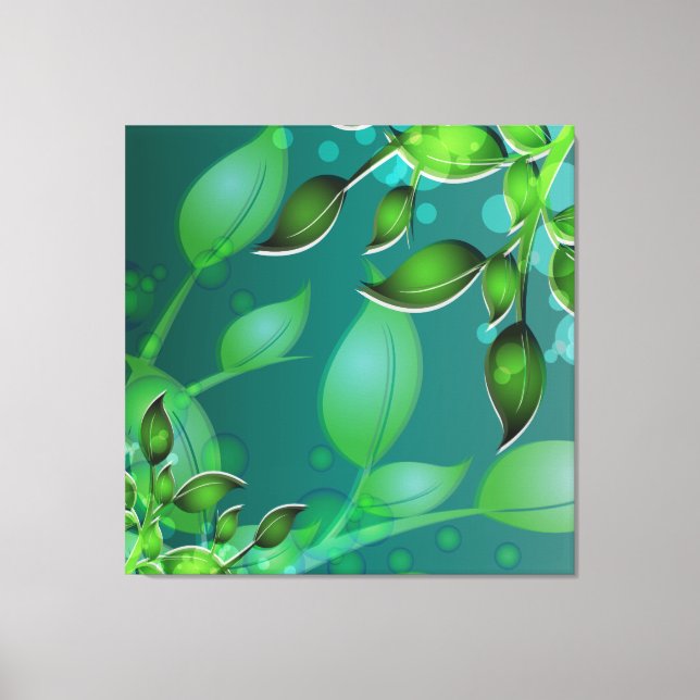 Fresh Garden Leaves Teal Wrapped Canvas Print (Front)