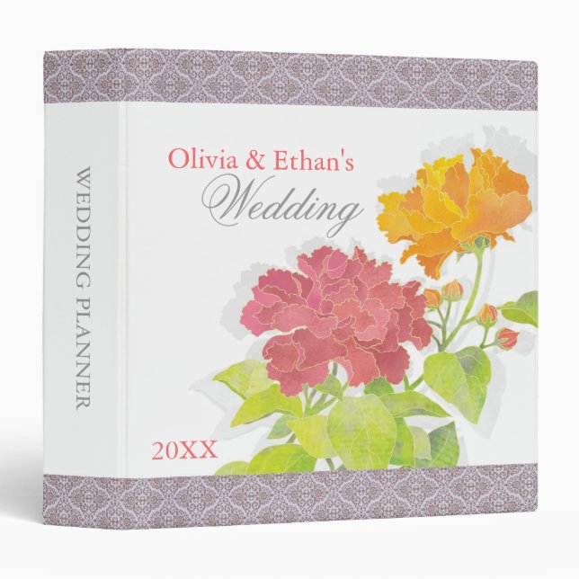 Fresh Garden Peony Wedding Planner 3 Ring Binder (Front/Spine)