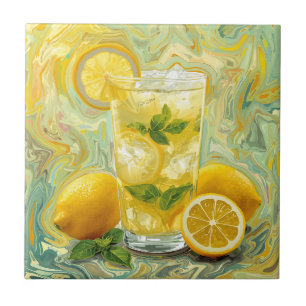 Fresh Glass of Lemonade and Lemons Abstract Art Ceramic Tile