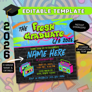 Fresh Graduate Graduation   90s Hip Hop Grad Party Invitation