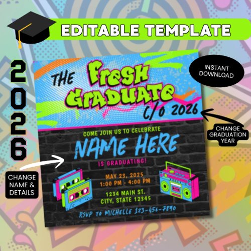 Fresh Graduate Graduation | 90s Hip Hop Grad Party Invitation