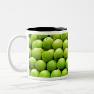 Fresh green apple fruit pattern background Two-Tone coffee mug
