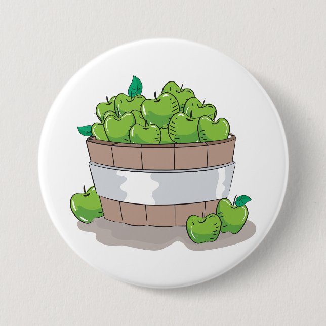 Fresh Green Apple Harvest Barrel Granny Smith Button (Front)