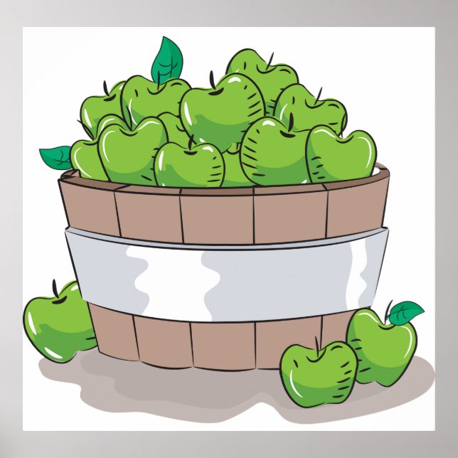 Fresh Green Apple Harvest Barrel Granny Smith Poster (Front)