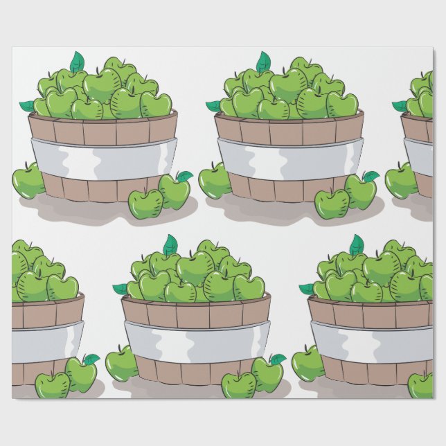Fresh Green Apple Harvest Barrel Granny Smith Wrapping Paper (Flat)