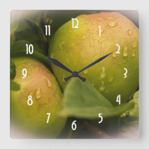 Fresh Green Apples with a Misty Border Square Wall Clock
