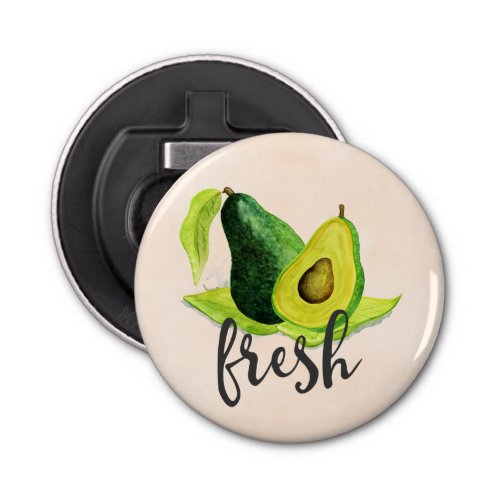 Fresh Green Avocado Still Life Fruit in Watercolor Bottle Opener