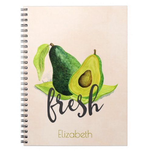 Fresh Green Avocado Still Life Fruit in Watercolor Notebook