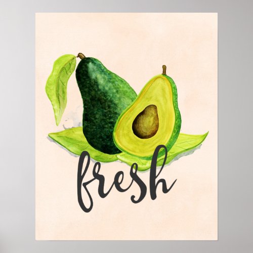 Fresh Green Avocado Still Life Fruit in Watercolor Poster