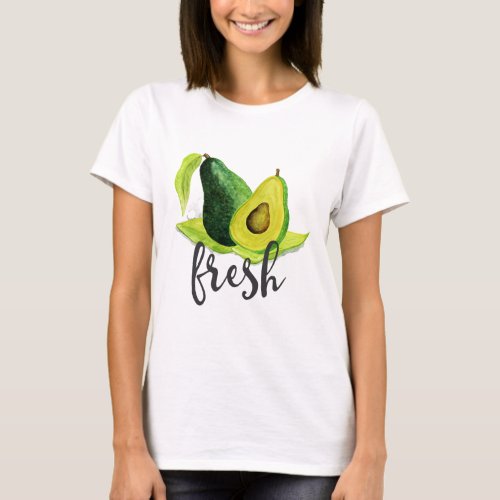 Fresh Green Avocado Still Life Fruit in Watercolor T_Shirt