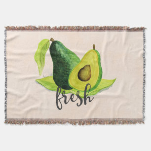 Fresh Green Avocado Still Life Fruit in Watercolor Throw Blanket