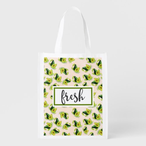 Fresh Green Avocados Watercolor Pattern Reusable Grocery Bag