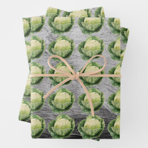 Fresh Green Cabbage Pattern on Rustic Metal Wrapping Paper Sheets