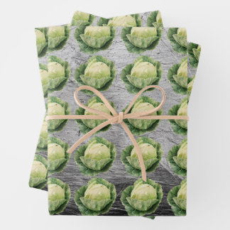 Fresh Green Cabbage Pattern on Rustic Metal Wrapping Paper Sheets