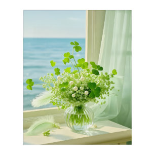 Fresh Green Clover Baby's Breath Sea View Window Acrylic Print